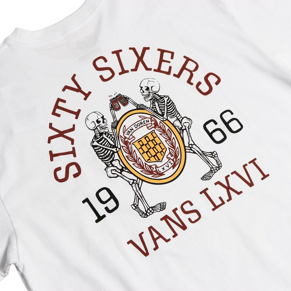 Vans T-Shirt Frat LXVI Skull White Size Medium Men's Short Sleeve Crew Neck NEW - Picture 4 of 5